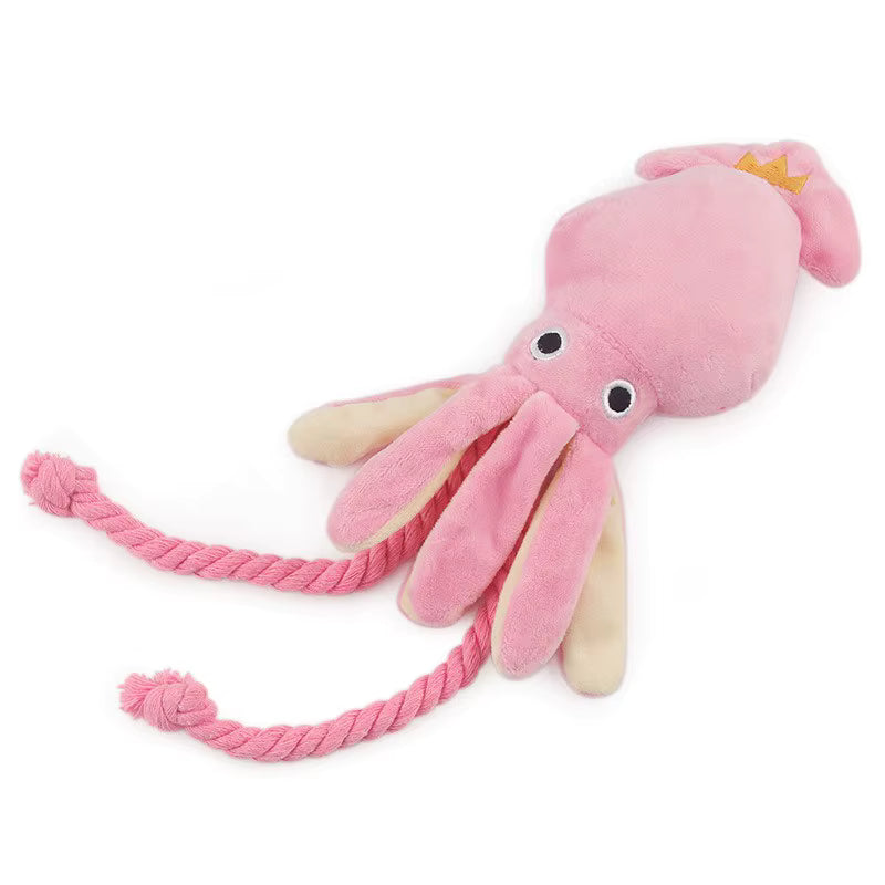 Squid Puppy Pet Dog Chew For Lovely Pink Teeth Cleaning Pet Toys Octopus Plush Toys Supplies BB Small Cute Rope Toy Dog Squeak