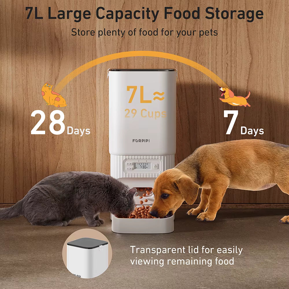 Automatic Cat Feeder Furpipi 7L Slow Food Machine Timed Cat Dry Food Dispenser Auto Pet Meal Feeder for Cats and Small Dogs
