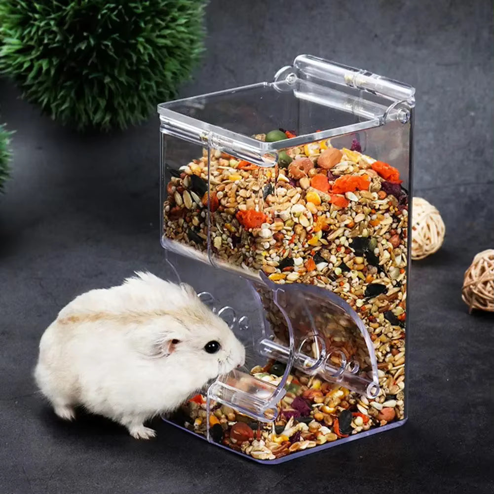Pet Hamster Rabbit Squirrel Food Dispenser Feeder Plastic Clear Automatic Pet Feeder for Hamster Guinea Pigs Food Bowl Container